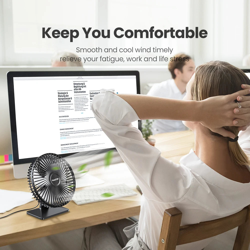 GAIATOP USB Desk Fan – Ultra Quiet, 4 Speeds, Adjustable Cooling
