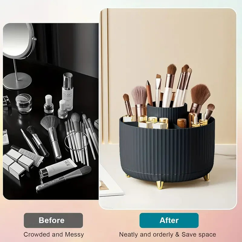 360° Rotating 5-Slot Makeup Brush Holder & Desk Organizer